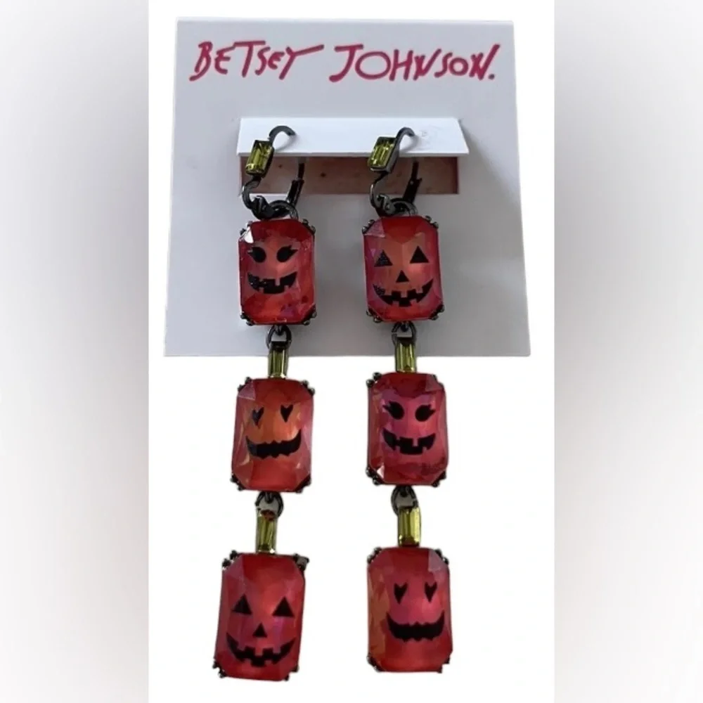BETSEY JOHNSON SET Jack-o-Lantern Pumpkin Necklace & Earrings Halloween Set NWT